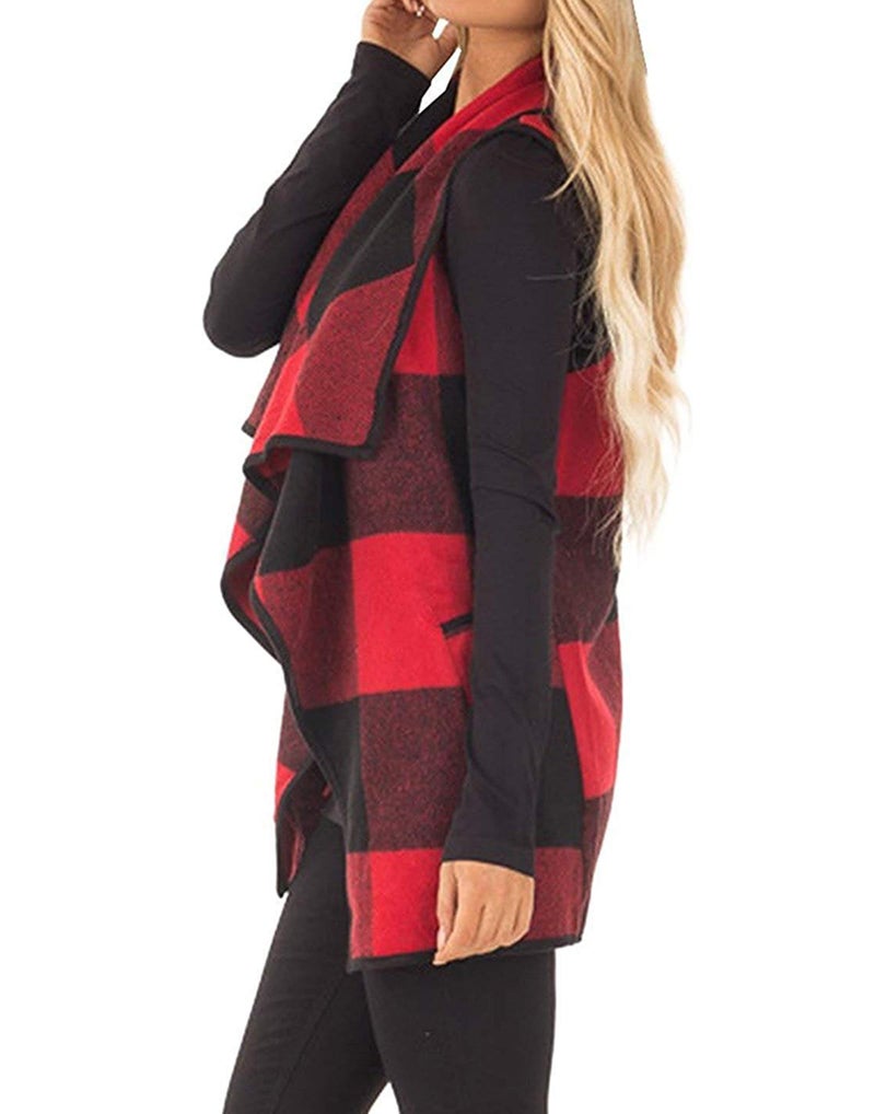 Mannice Women's Buffalo Plaid Vest Sleeveless Cardigan - Casual Lapel Open Front Jacket Coat With Pockets - Image 2